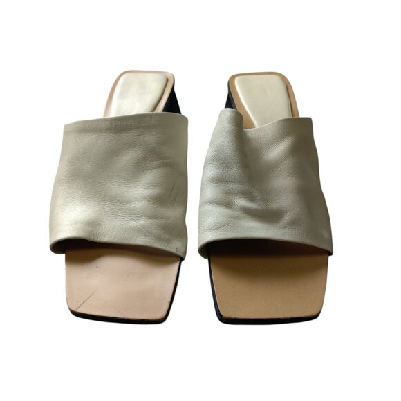 Zara  Women's Size 38/US 8 Cream Square Open Toe Slides Heels Neutral Leather - Picture 2 of 8